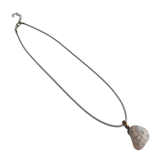 Polished Fossil Coral Pendant Gray Cord Necklace Adjustable Healing Stone Boho - Picture 3 of 4